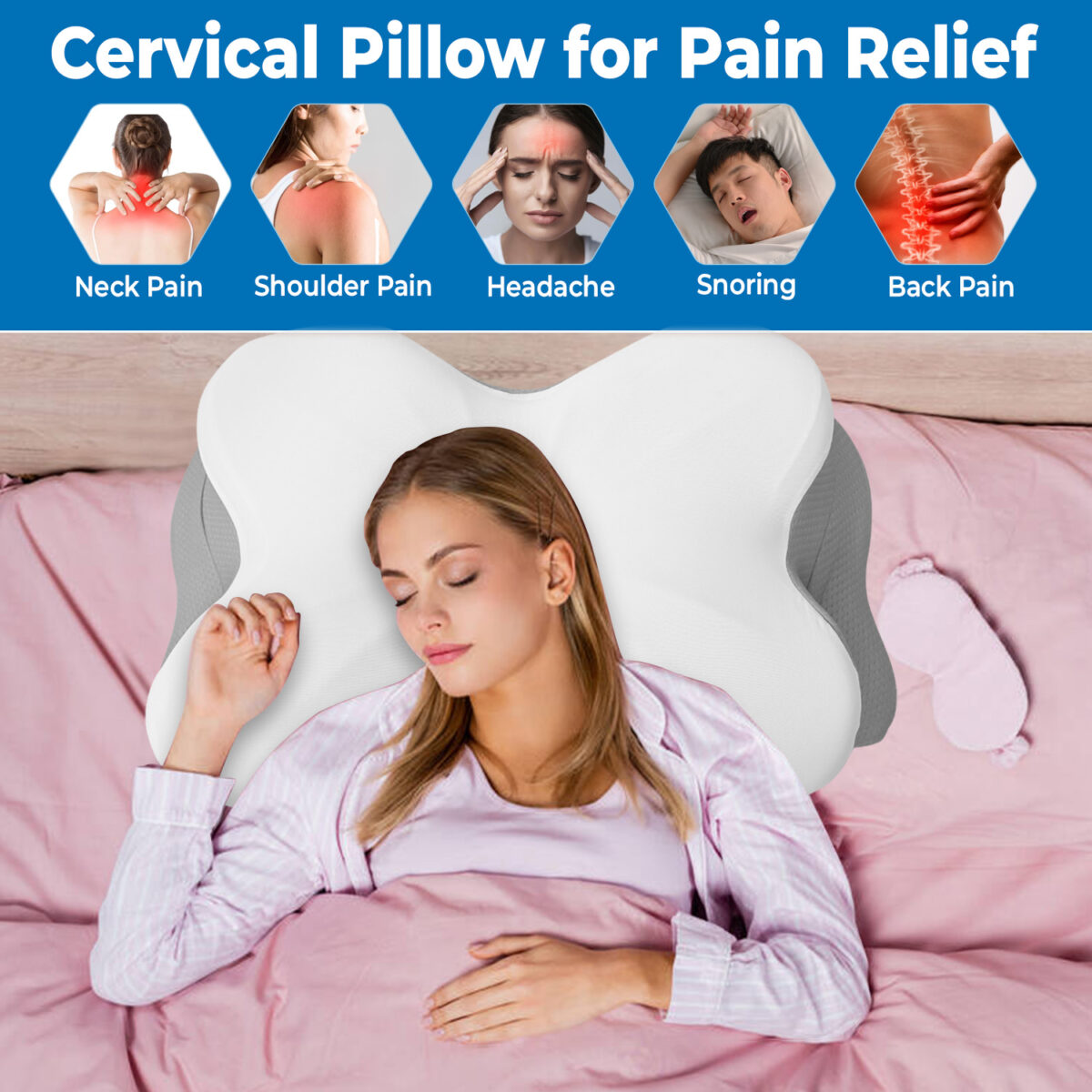 NIXGEN Premium Butterfly Cervical Memory Foam Pillow White - Image 8