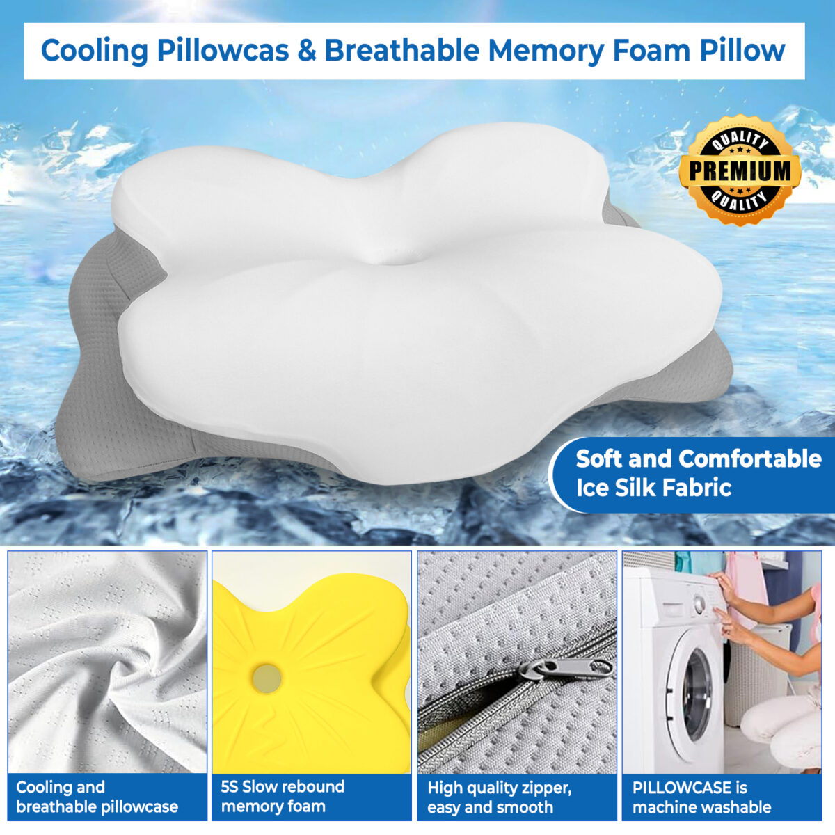 NIXGEN Premium Butterfly Cervical Memory Foam Pillow White - Image 7