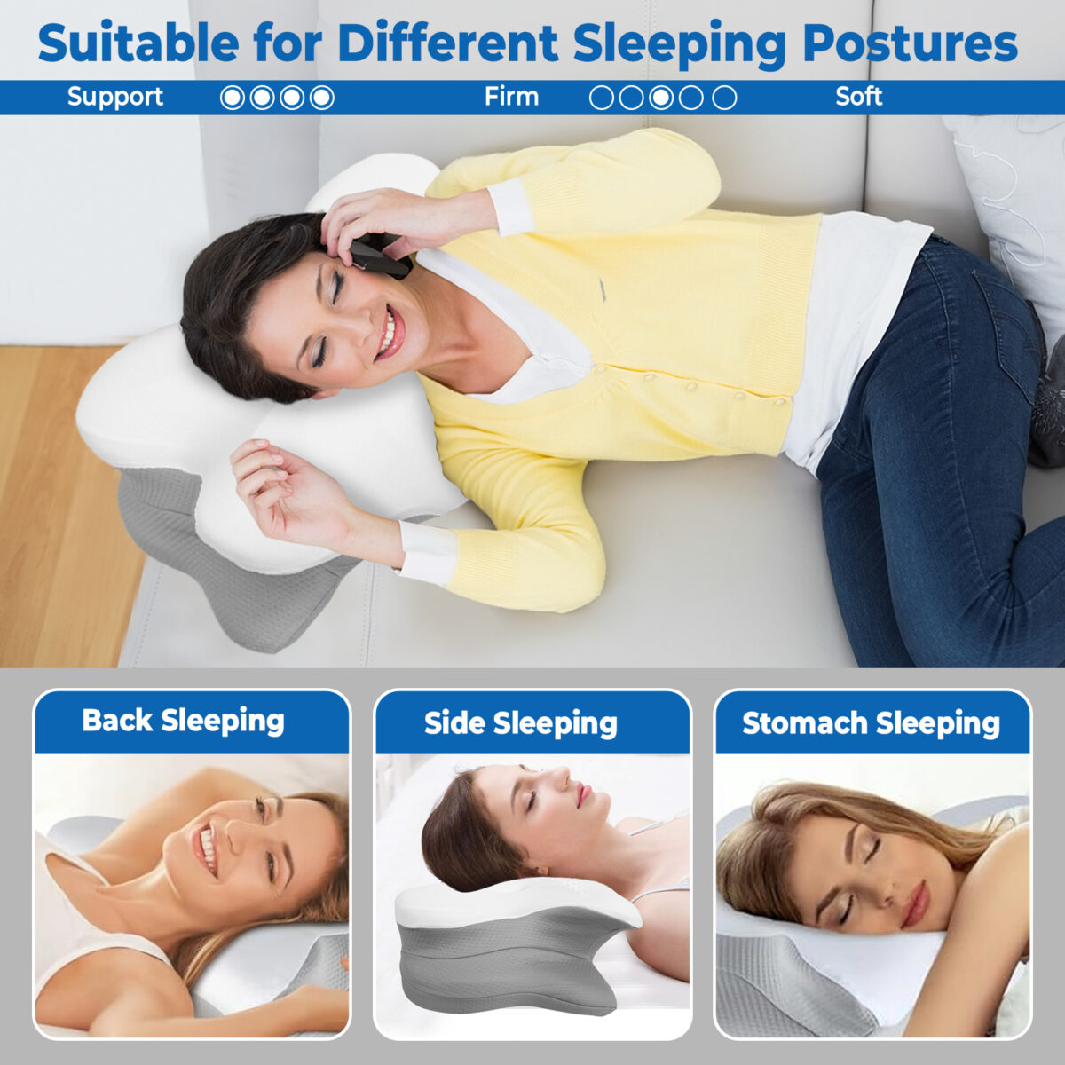 NIXGEN Premium Butterfly Cervical Memory Foam Pillow White - Image 3