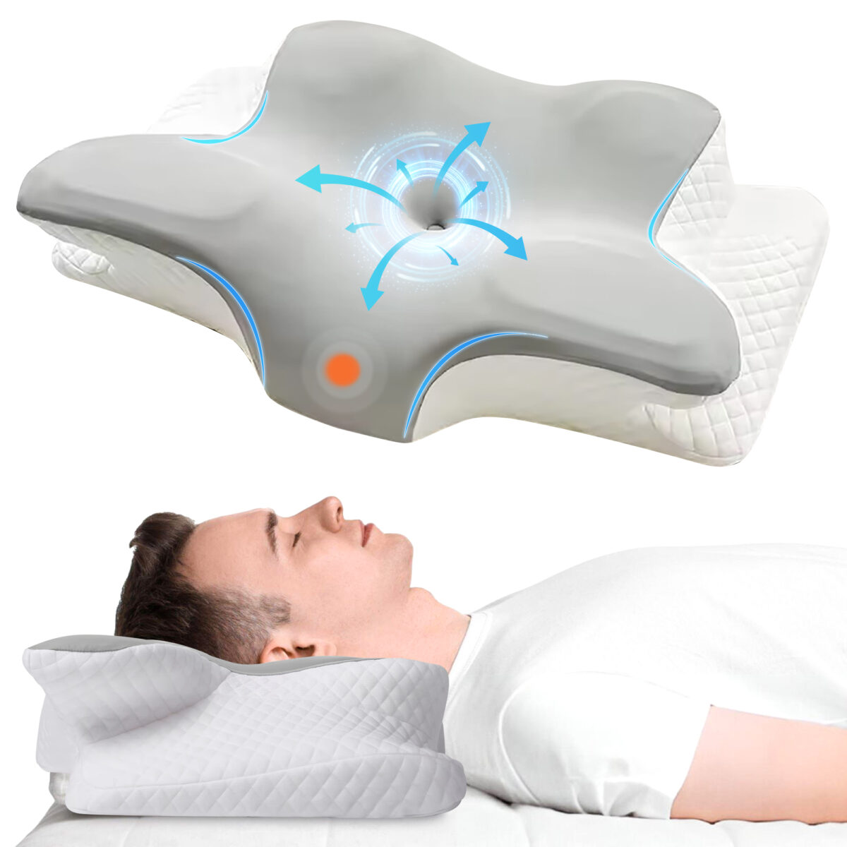 Nixgen Cervical Memory Foam Pillow Grey nix-786 - Image 1